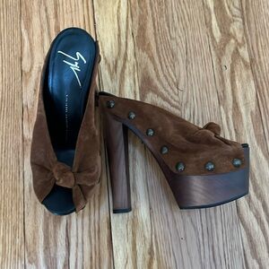 Giuseppe Zanotti Brown Suede Studded Mules